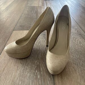 ALDO Beige Nude Snake Embossed Vegan Leather Rounded Toe Platform Stiletto Pumps